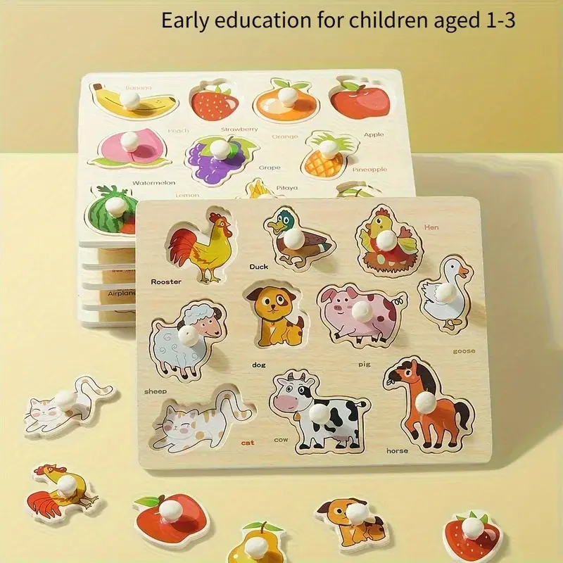 Montessori Early Education Geometry Beginner Puzzle Board, Hand-Held Fixed Board Puzzle Development, Puzzle Block Shape Matching Toy