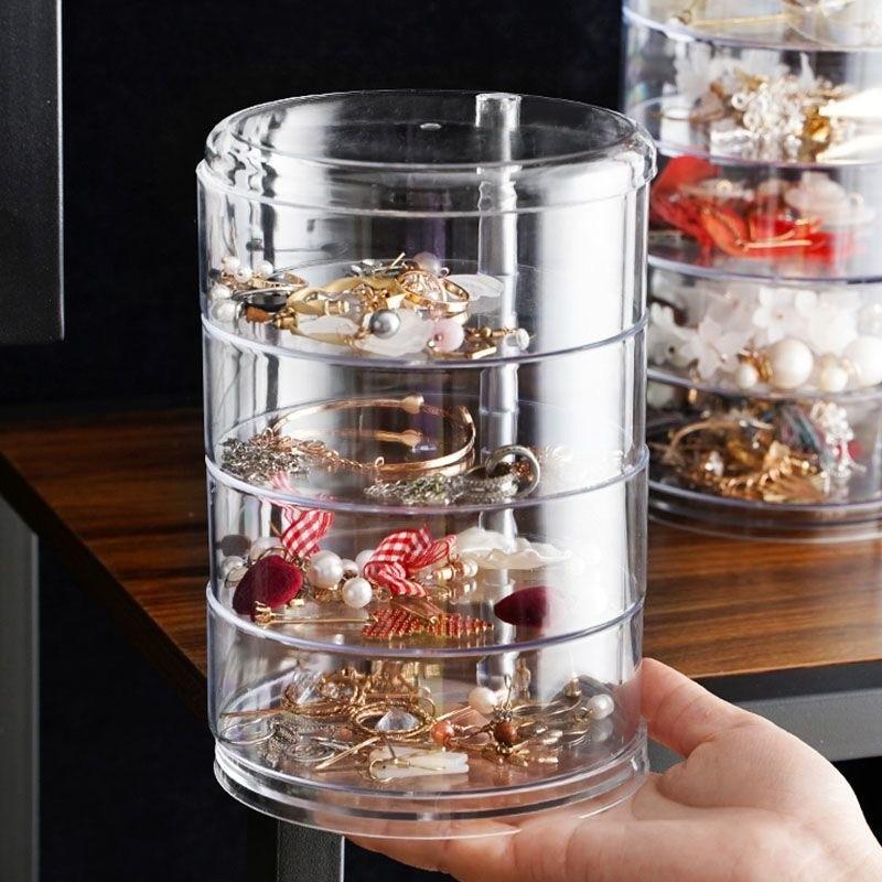 Transparent Jewelry Box for Women, Lipstick Organizer, Small Items Storage, Earrings Pins Holder, Rotating Sorting Box
