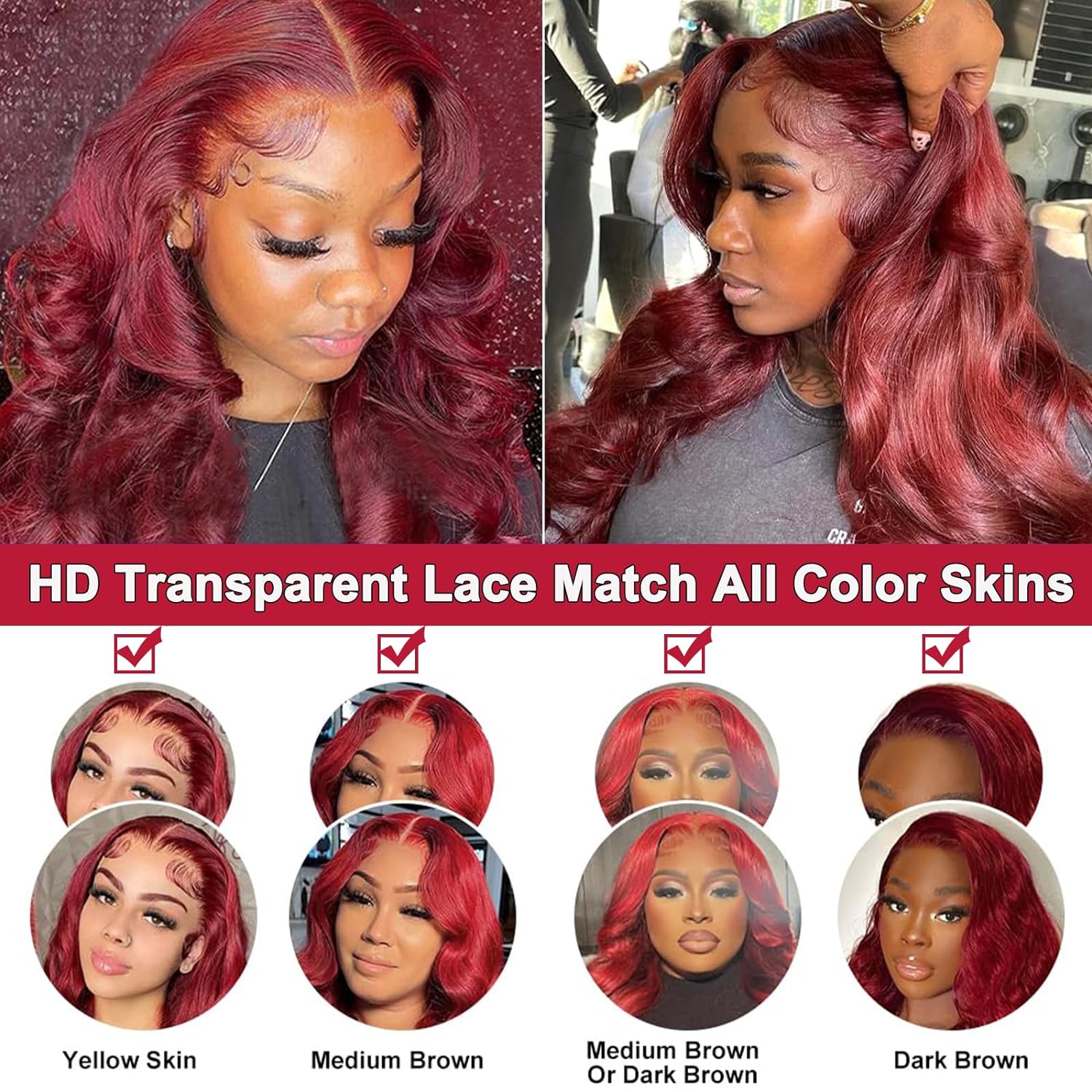 Burgundy Lace Front Wigs Human Hair 180% Density 99j 13X4 Body Wave Lace Front Wigs for Women Red Wigs Pre Plucked with Bleached Knots Natural Hairline