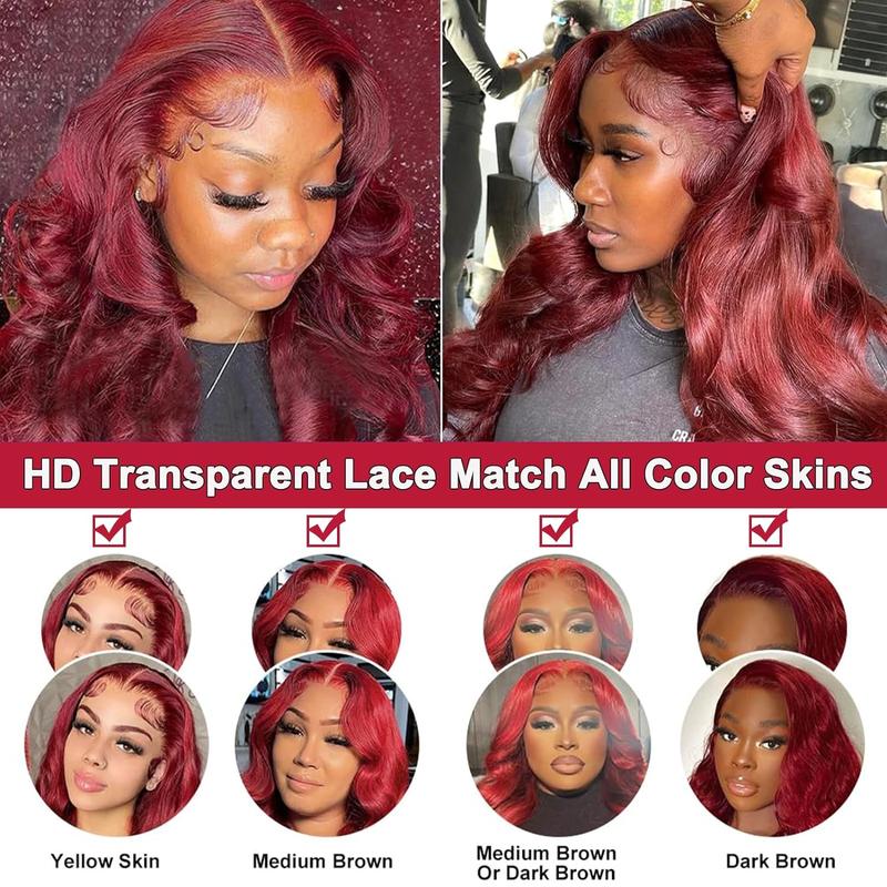 Burgundy Lace Front Wigs Human Hair 180% Density 99j 13X4 Body Wave Lace Front Wigs for Women Red Wigs Pre Plucked with Bleached Knots Natural Hairline