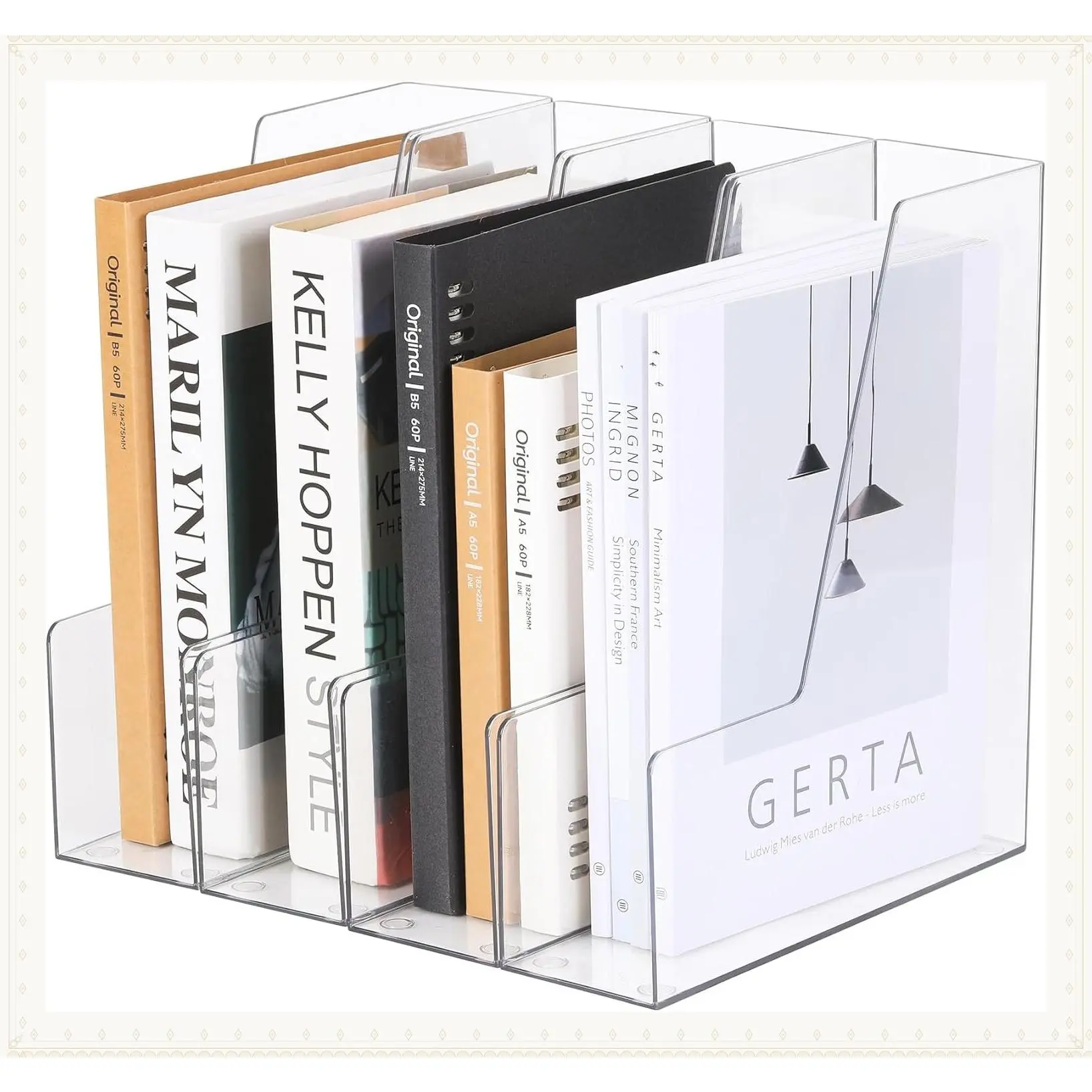 Clear PET Vertical File Holder, 4 Pack - Multi-Purpose Desk Organizer and Storage Bins for Magazines, Binders, Notebooks, Envelopes, Plastic Document Organizer for Home OfficeGift