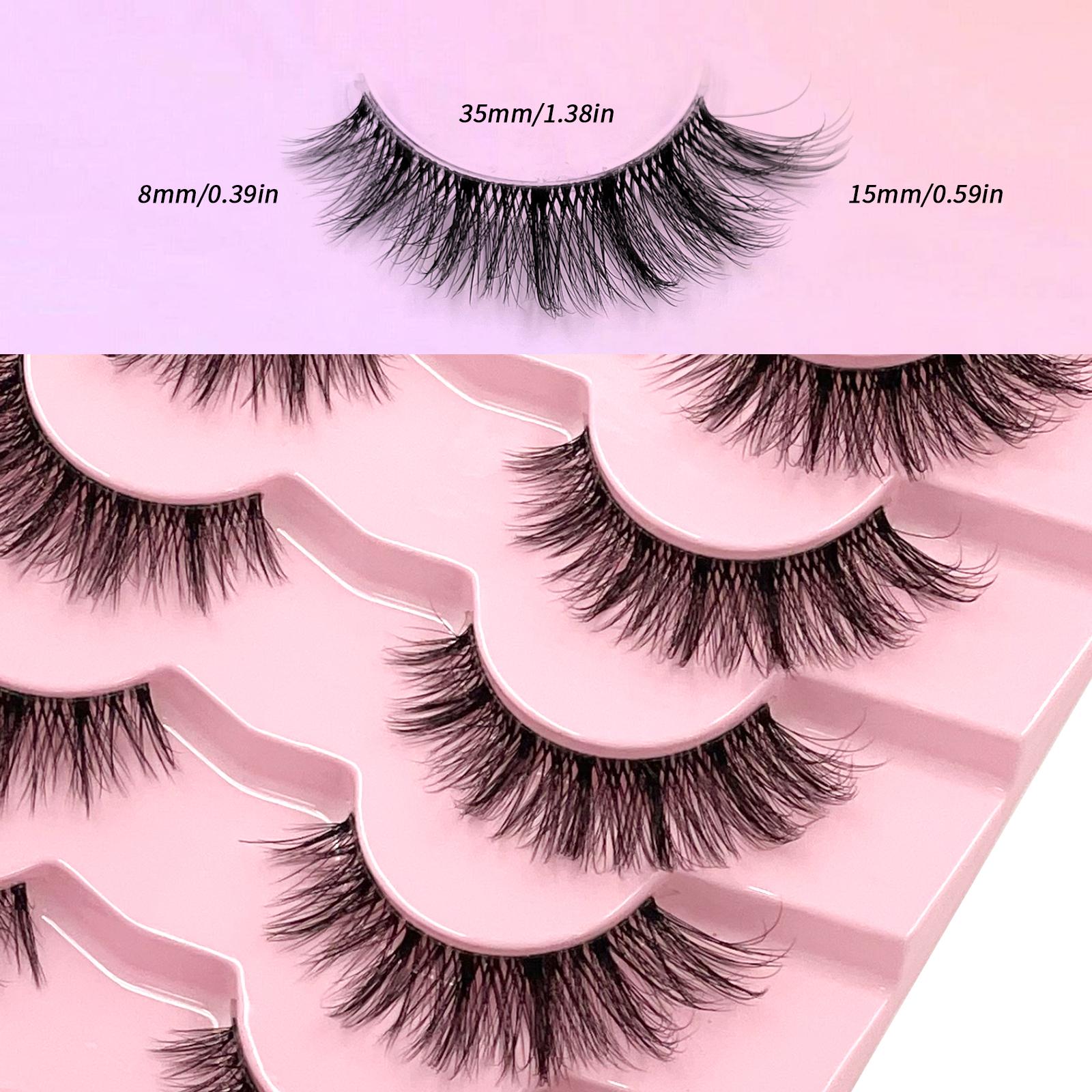 7 Pairs Lashes With Clear Band Fluffy False Lashes Pack Natural Look False Eyelashes Wispy Eyelashes Curly Makeup Eyelashes For Daily Wear