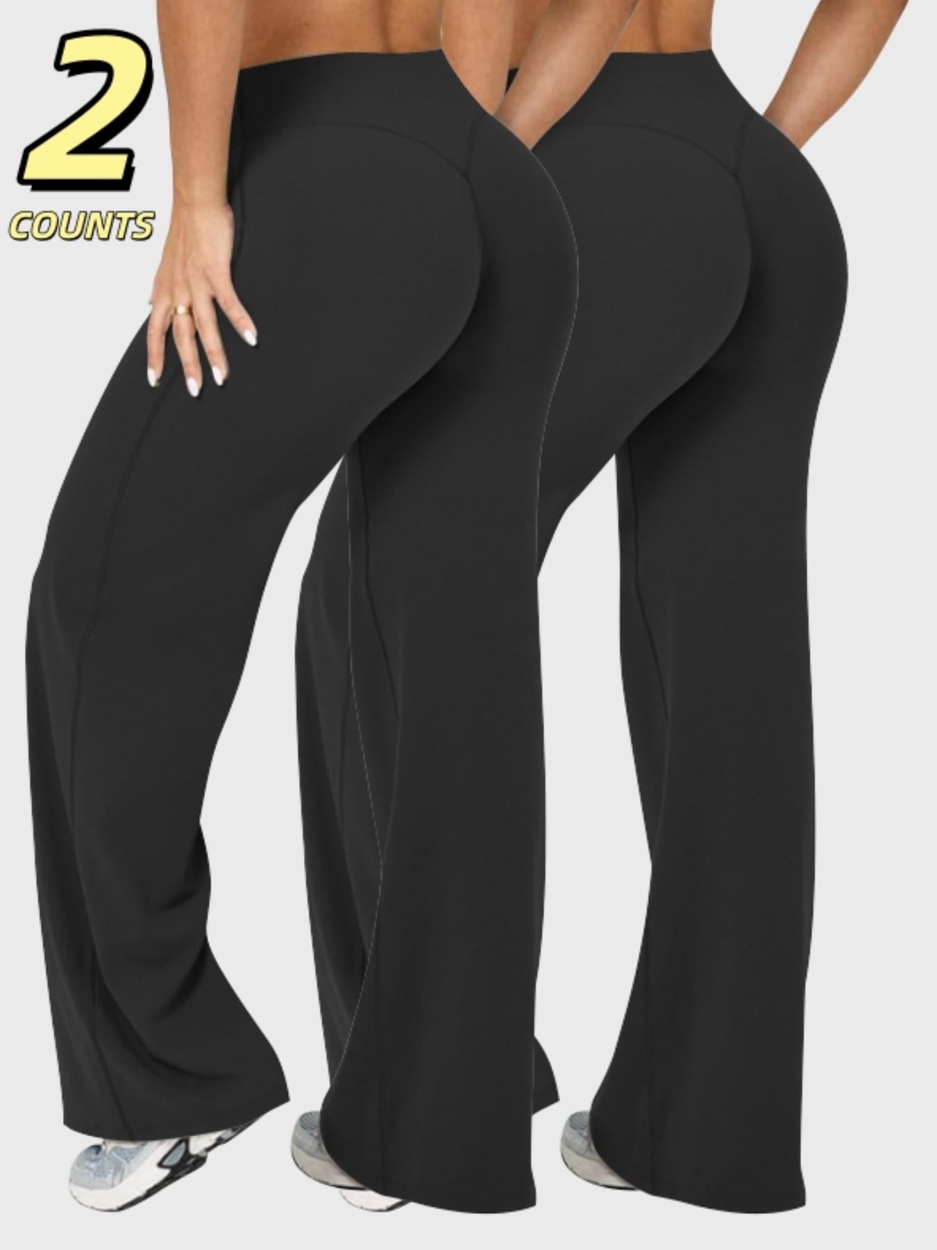 3-Pack/2PCS Women's High-Waisted Flare Leggings |   Solid Color Yoga Pants |   Soft & Stretchy Athletic Bottoms for Gym, Running, and Casual Wear