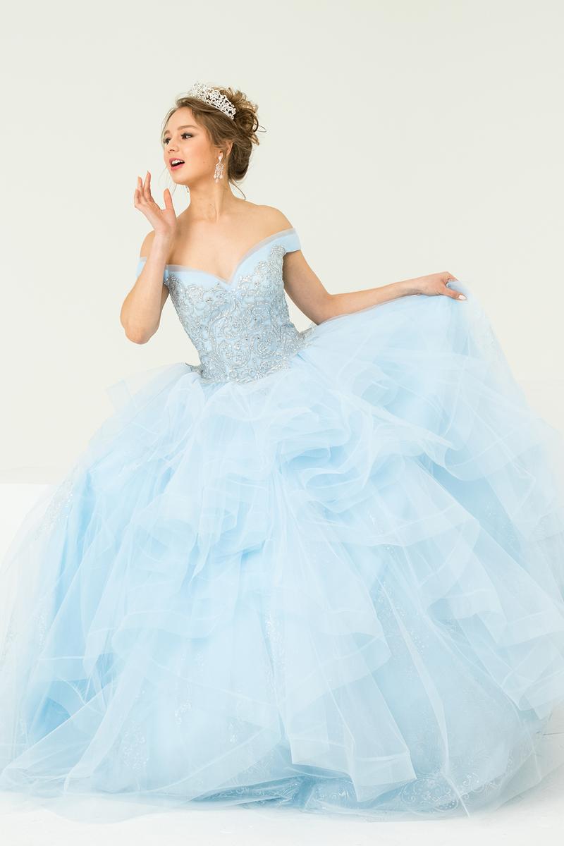 NO.27 Sequined Patterned Glitter Net Quinceañera Dress with Tulle Flounces Design On Skirt L.blue Blush Champagne Ball Gown Dress