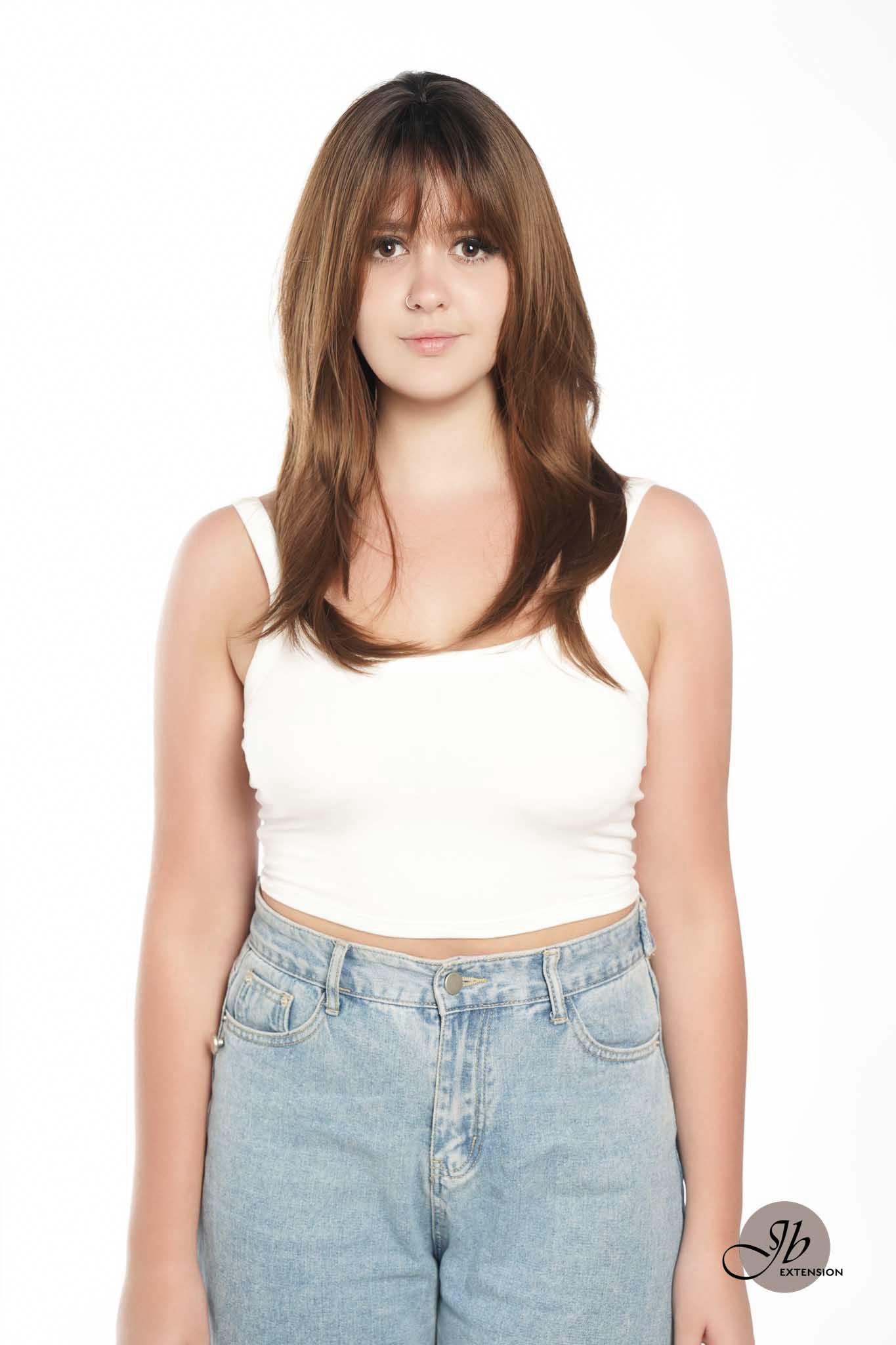 JBEXTENSION 22 Inches Brown With Dark Root With Bangs Wig ROYA