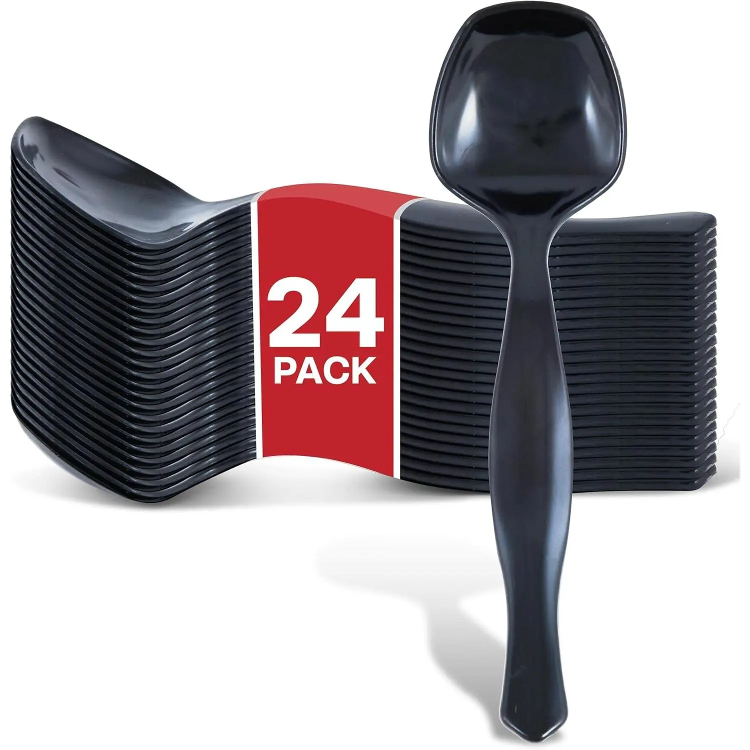 24 Count Disposable Black Plastic Serving Spoons for Catering, Weddings, Holidays and More - Large Plastic Buffet Spoons for Parties
