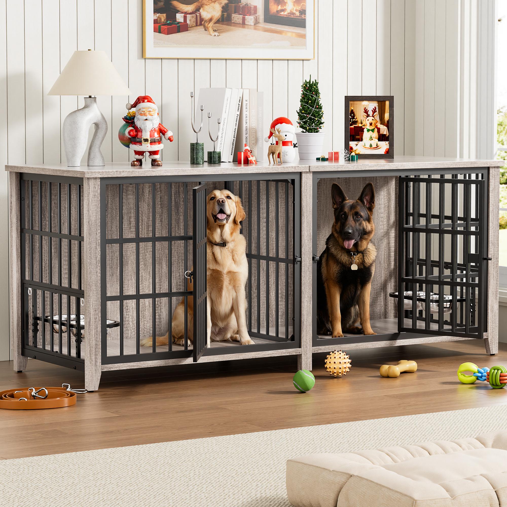 Heavy Duty Dog Crate Furniture for 1 or 2 Dogs, Dog Cage for Small or Medium Dogs, Dog Kennel Used As TV Stand Furniture Long