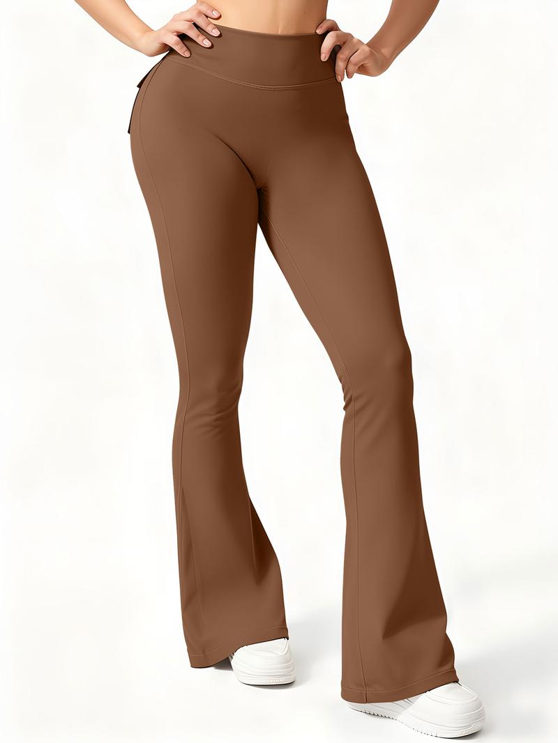 Women's High Waisted Tight Fit Flare Pants with Pockets, V-Shape Waist Design, Butt Lifting Yoga Pants, Casual Fall Winter Workout Wear, High Stretch Leggings