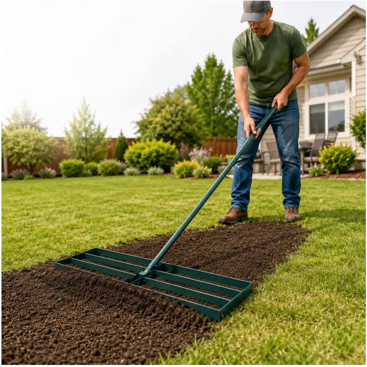 30 Inch Lawn Leveling Rake with 70'' Adjustable Handle for Yard/Garden/Farm Lawn leveler for topdressing, overseeding, lawn repair, backyard soil, sand leveling, sod prep, shallow low spots