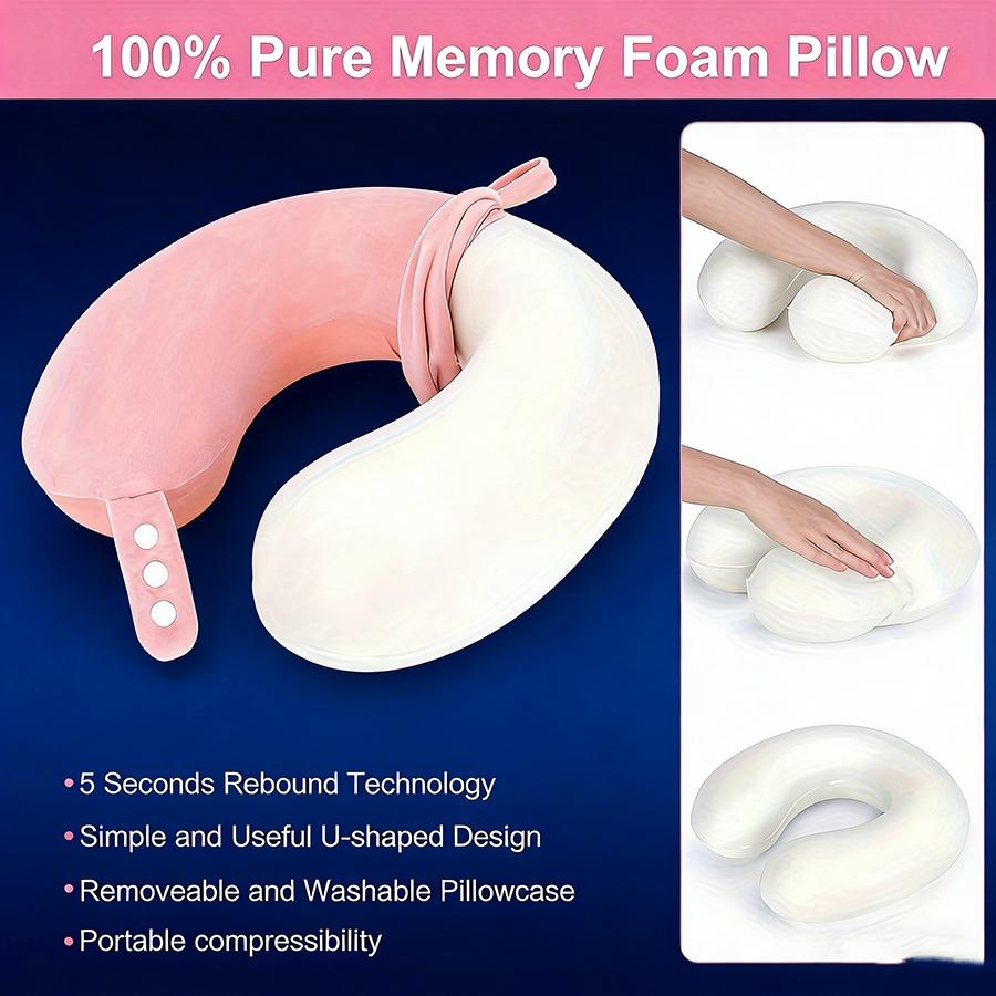 U Shaped Neck Support Travel Pillow, Adjustable Soft Headrest with Zipper Pouch for Flight, Car and Daily Home Use