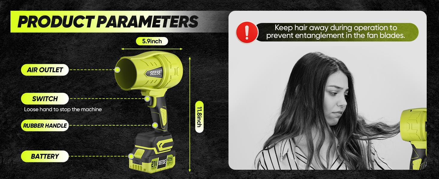 SEESE Cordless Leaf Blower Violent Turbo Fan with Brushless Pure Copper Motor & Battery | Super Power Air Duster for Car Drying, Snow Removal