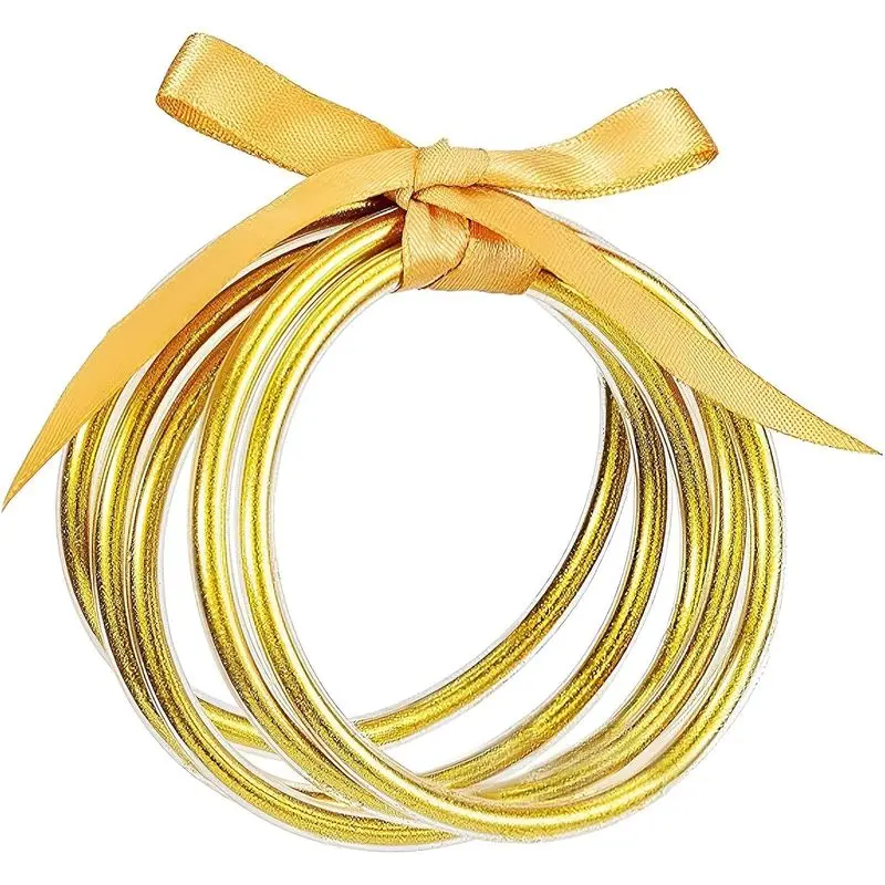 Women's Glitter Jelly Gold Silicone Bangles, Soft Sparkling Stackable Fashion Jewelry, Ideal Gift for Parties, Bracelets For Women