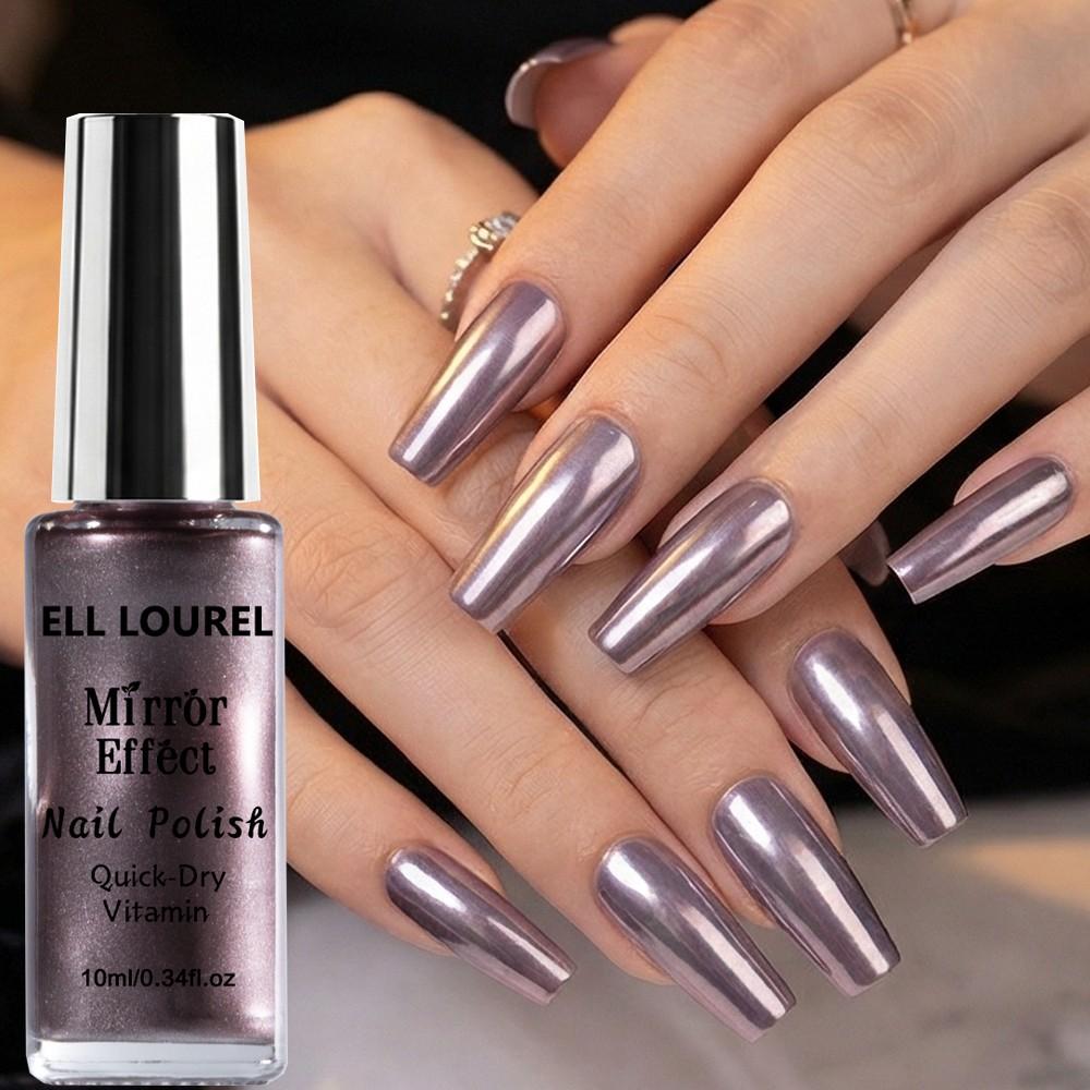 ELLE LOUREL Nails Salon Mirror Smoky Gray Nail Polish, 10ml, Compact Bottle, Portable and Easy to Carry, Quick-Dry Formula, Gentle and Non-Damaging to Nails, 1-2 Coats for Full Saturation, Long-Lasting and Scratch-Resistant, Premium Feel