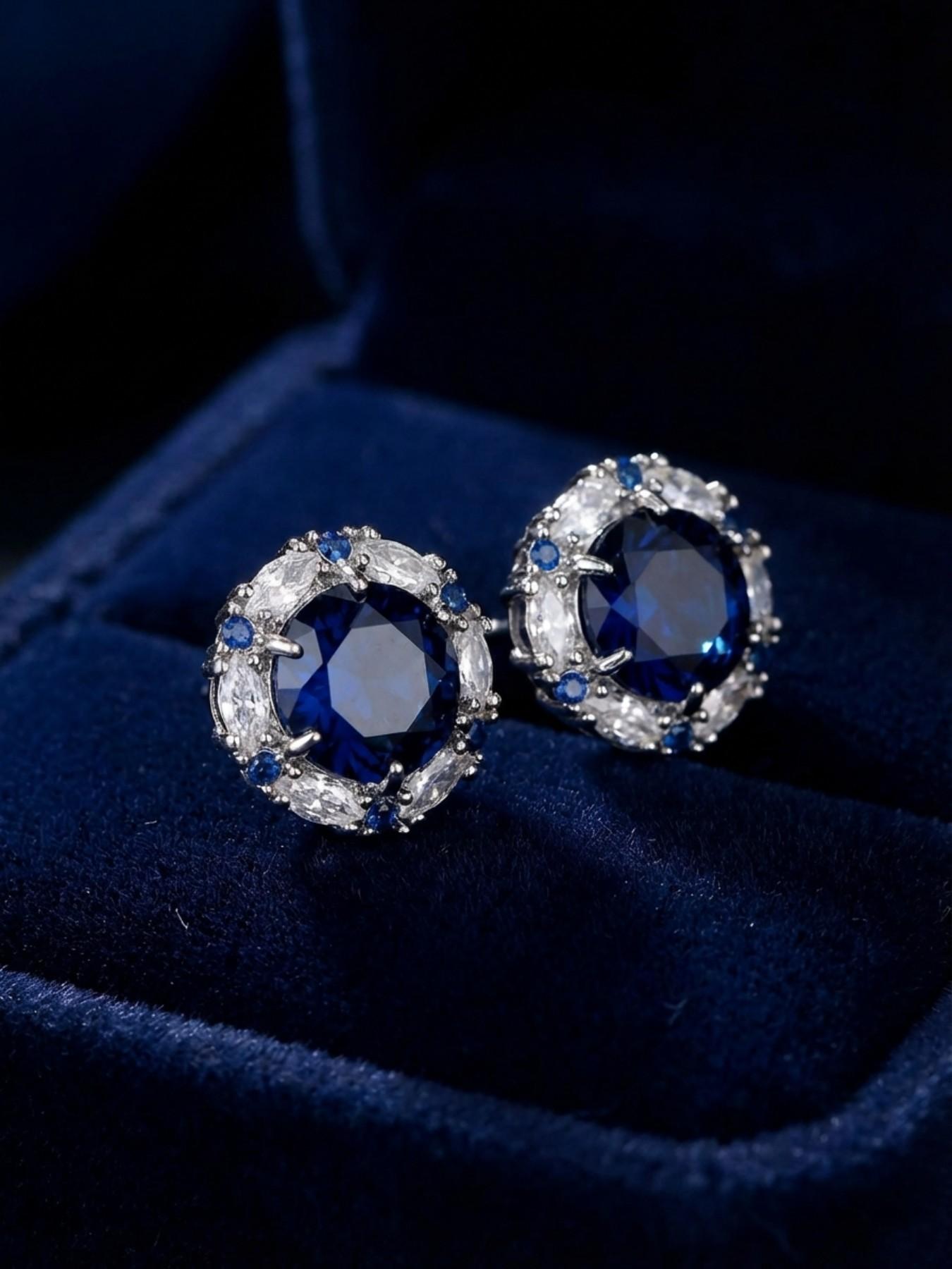 Elegant Zirconia Round Stud Earrings, Luxurious Crystal Ear Jewelry, Fashionable High-End Accessory for Women, Perfect Gift Idea