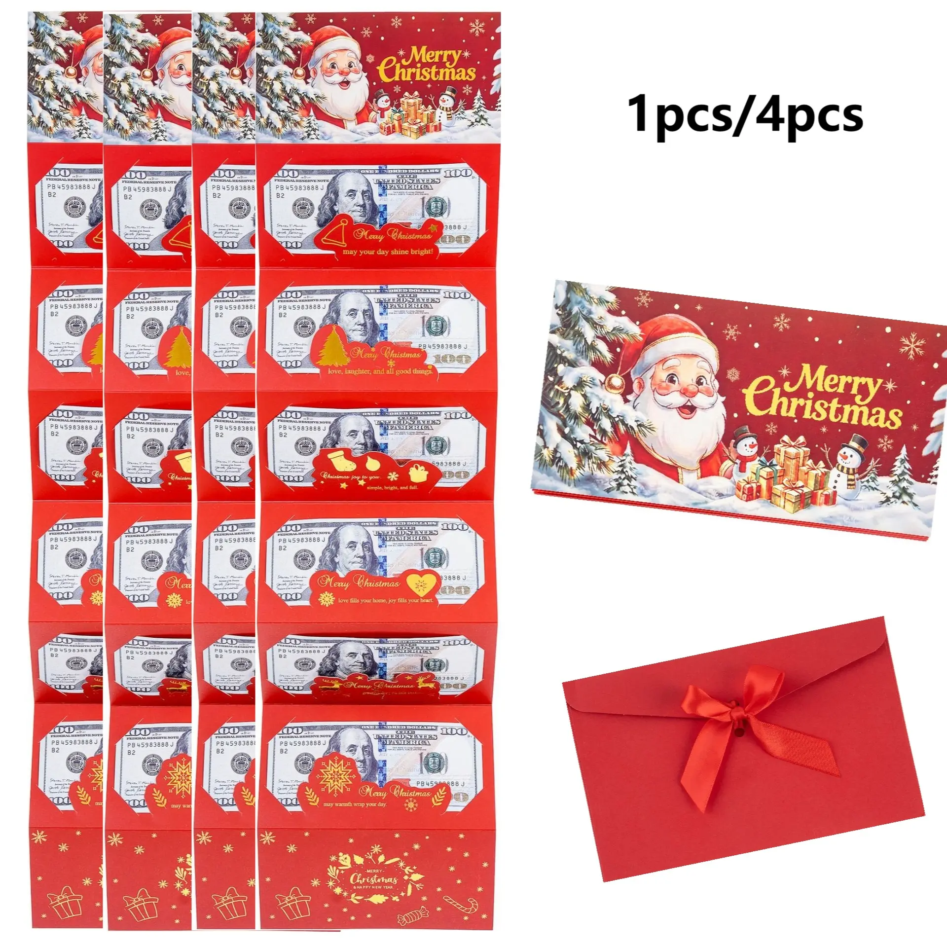 Christmas Gold Foil Foldable Envelope, 6 Slots for Holiday Party Surprises, Christmas Decoration Props, Thick Copper Paper 300g