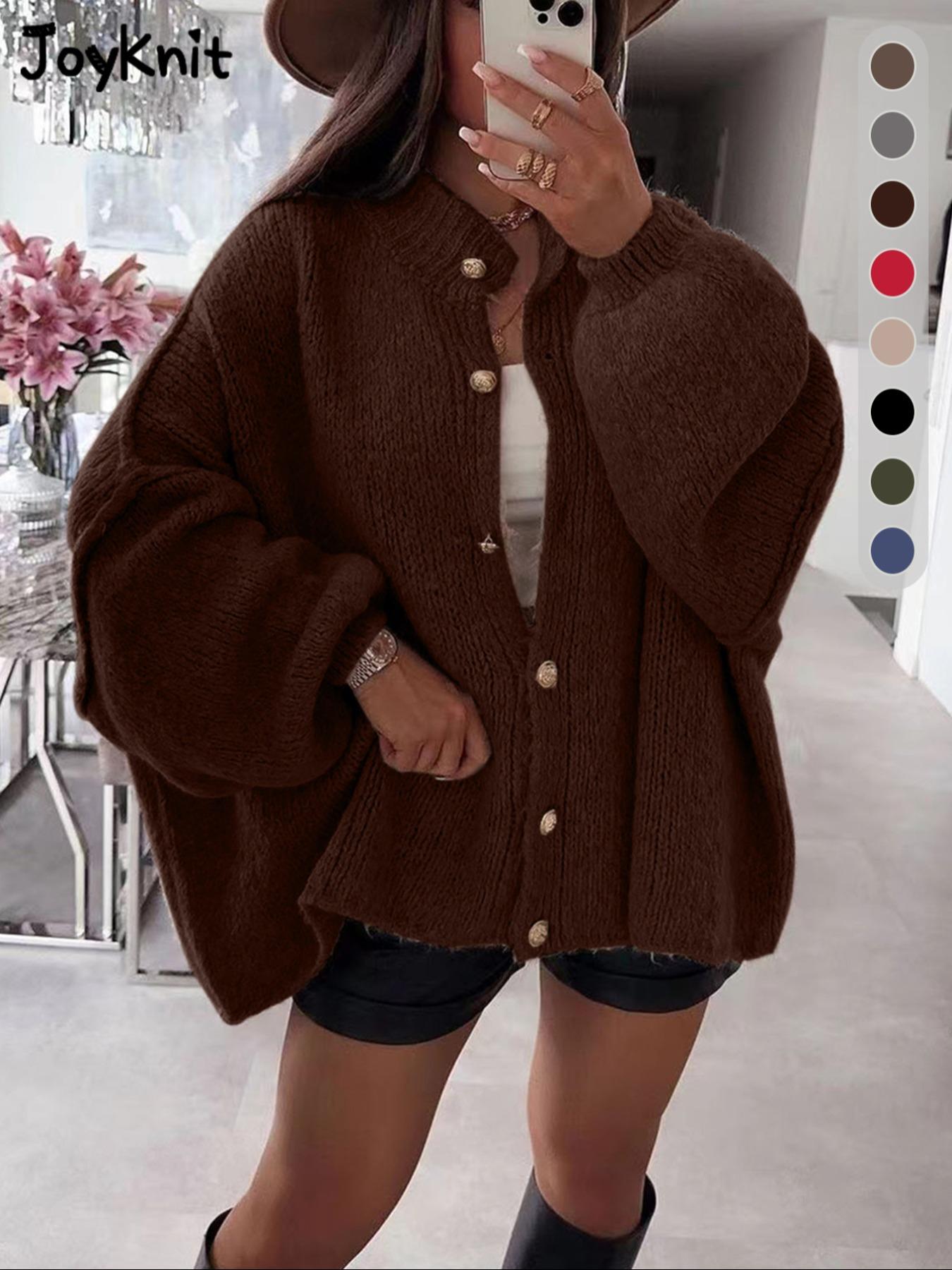 Women's New Arrival Fashion Womenswear Fall Winter Knit Cardigan, Simple Versatile Loose Fit Long Sleeve Knitted Sweater with Metal Buttons Knitwear Tops