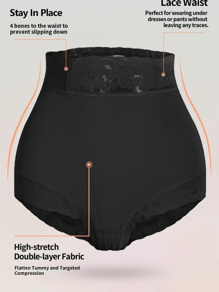 Women's Plain Contrast Lace High Waist Shapewear Panty, High Stretch Tummy Control Butt Fit Lifting Shaper, Women's Shapewear Bottoms for Everyday Daily Wear,Absorption and Thigh Lift Shaping Underwear Breathable Womenswear SpringStatements