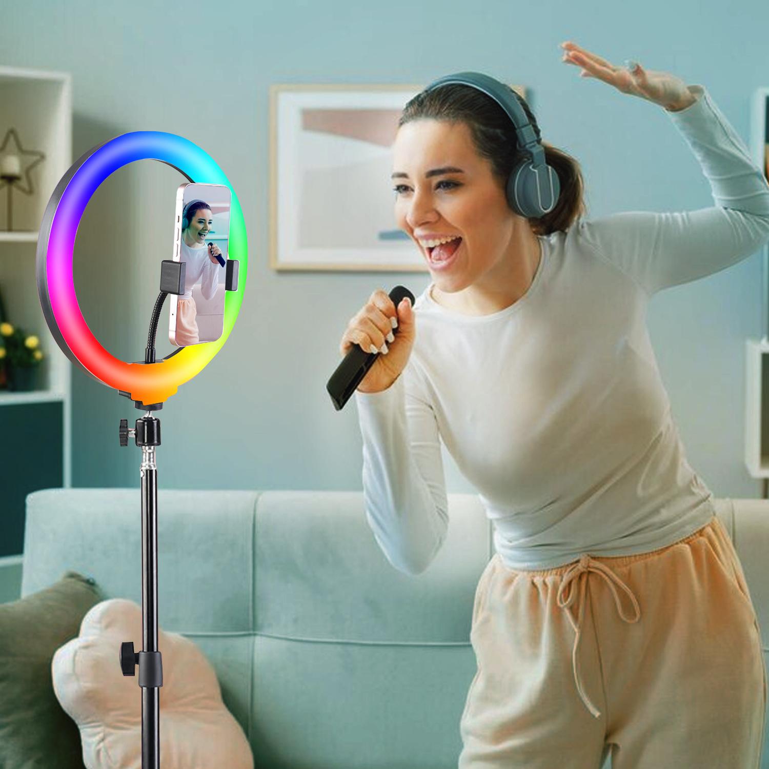 12" RGB Ring Light with Tripod Stand, Tripod for Phone with Light Adjustable 43.3" 110cm Height Floor & 360° Lighting, Video Light Tripod Stand Phone Mount for Photo iPhone Content Creation TikTok YouTube#springbreak