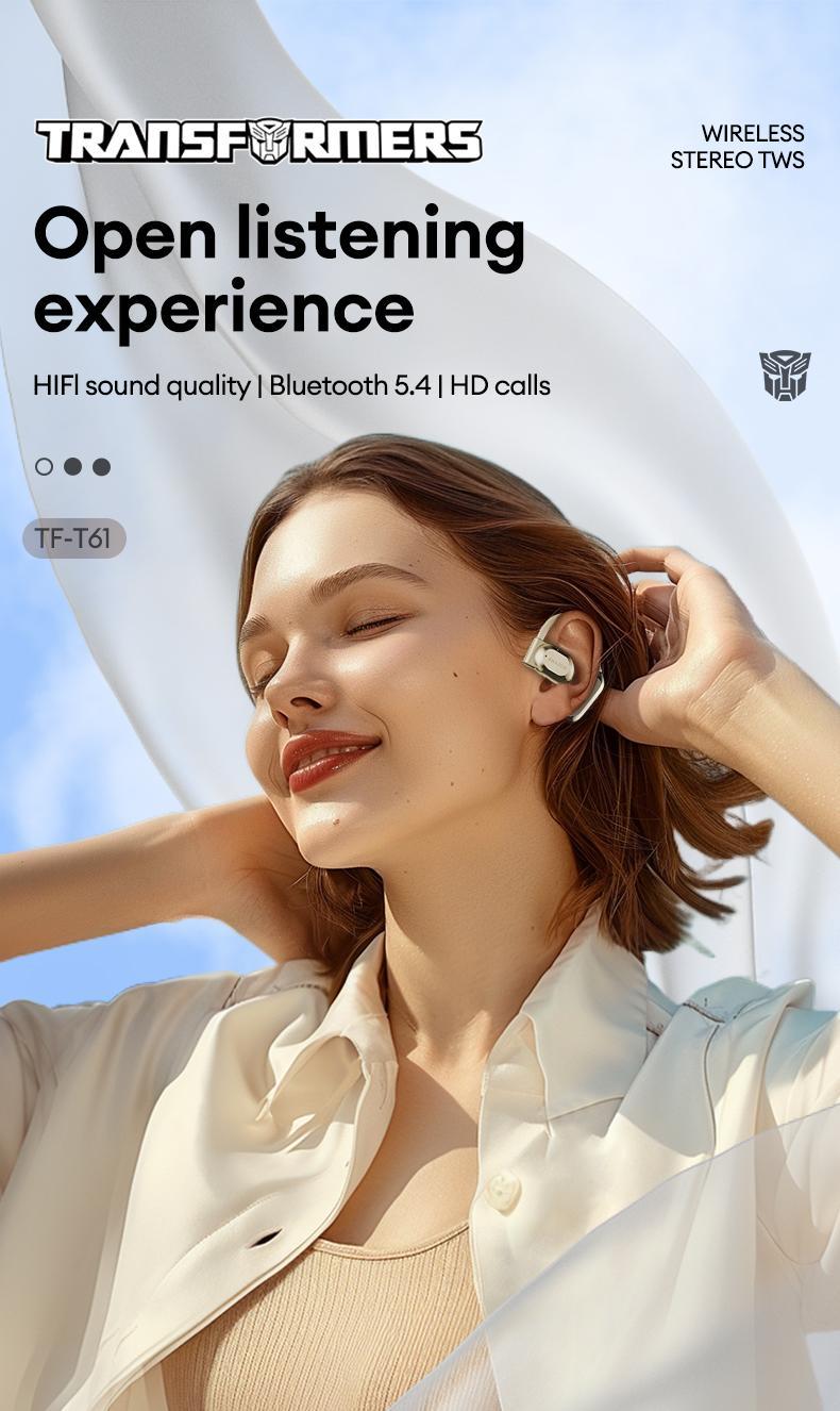 TRANSFORMERS TF-T61 with Built-in 169-Language Translation Open Free Wireless Bluetooth Noise Cancelling Headphones With Digital Display For Sports Gaming Earphones Audio Electronic