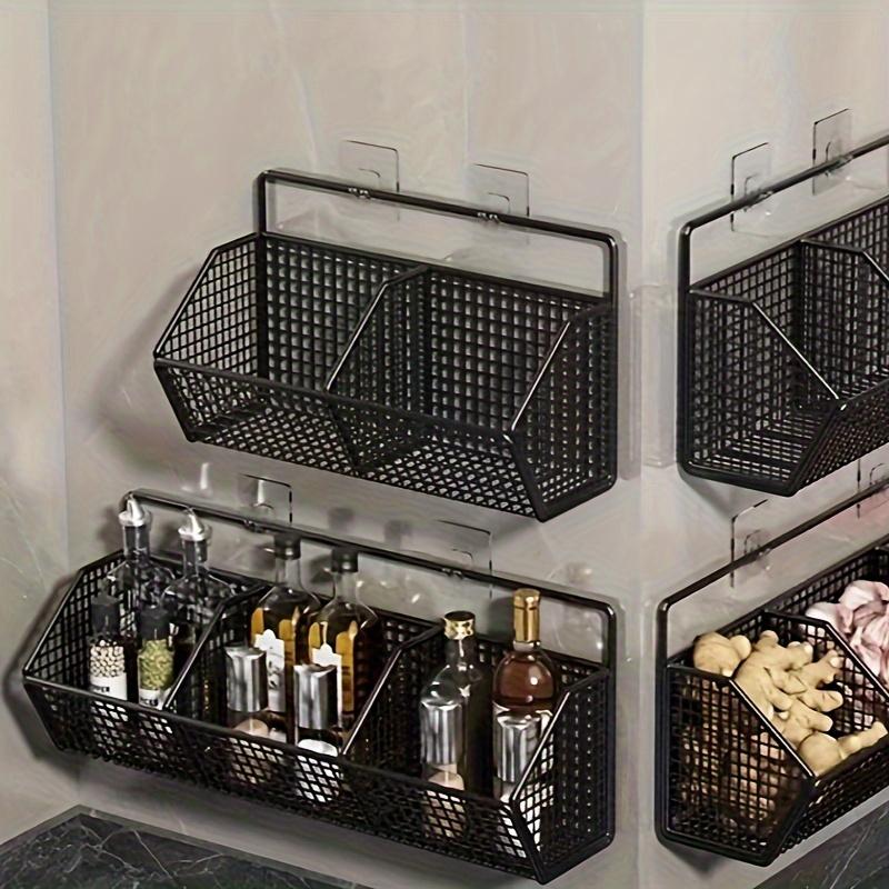 1pc Modern Wall-Mounted Kitchen Storage Steel Mesh Basket, Durable Metal Wire Organizer for Spices Garlic Onions and Vegetables, Perfect for Home and RV Kitchen Use
