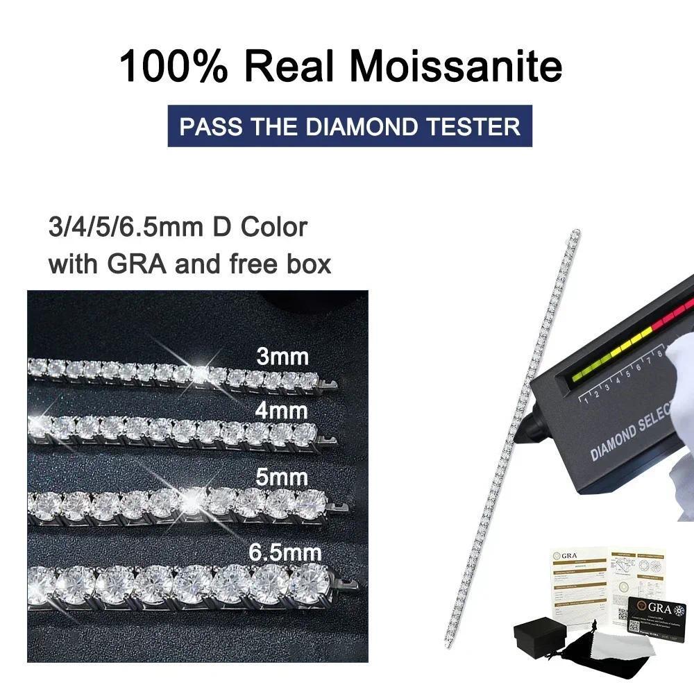 2-6.5mm Real Moissanite Tennis Bracelets for Women Man 925 Sterling Silver Plated White Gold Bracelet Sparkling Wedding Jewelry