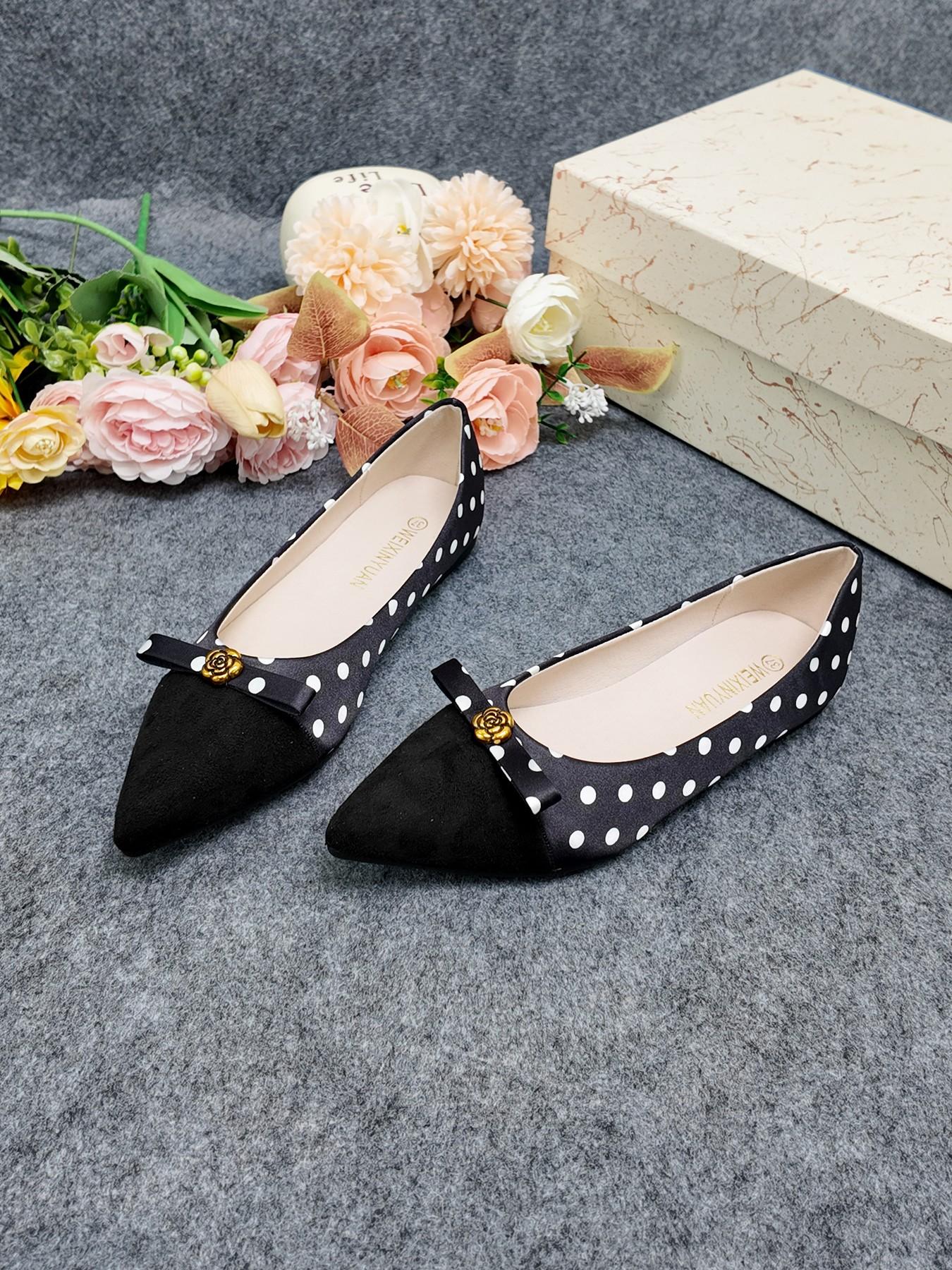 Elegant Polka Dot Textile Shoes, Soft Rubber Sole, Casual Style, All-Season Wear, Perfect for Office & Commute, Women's Footwear