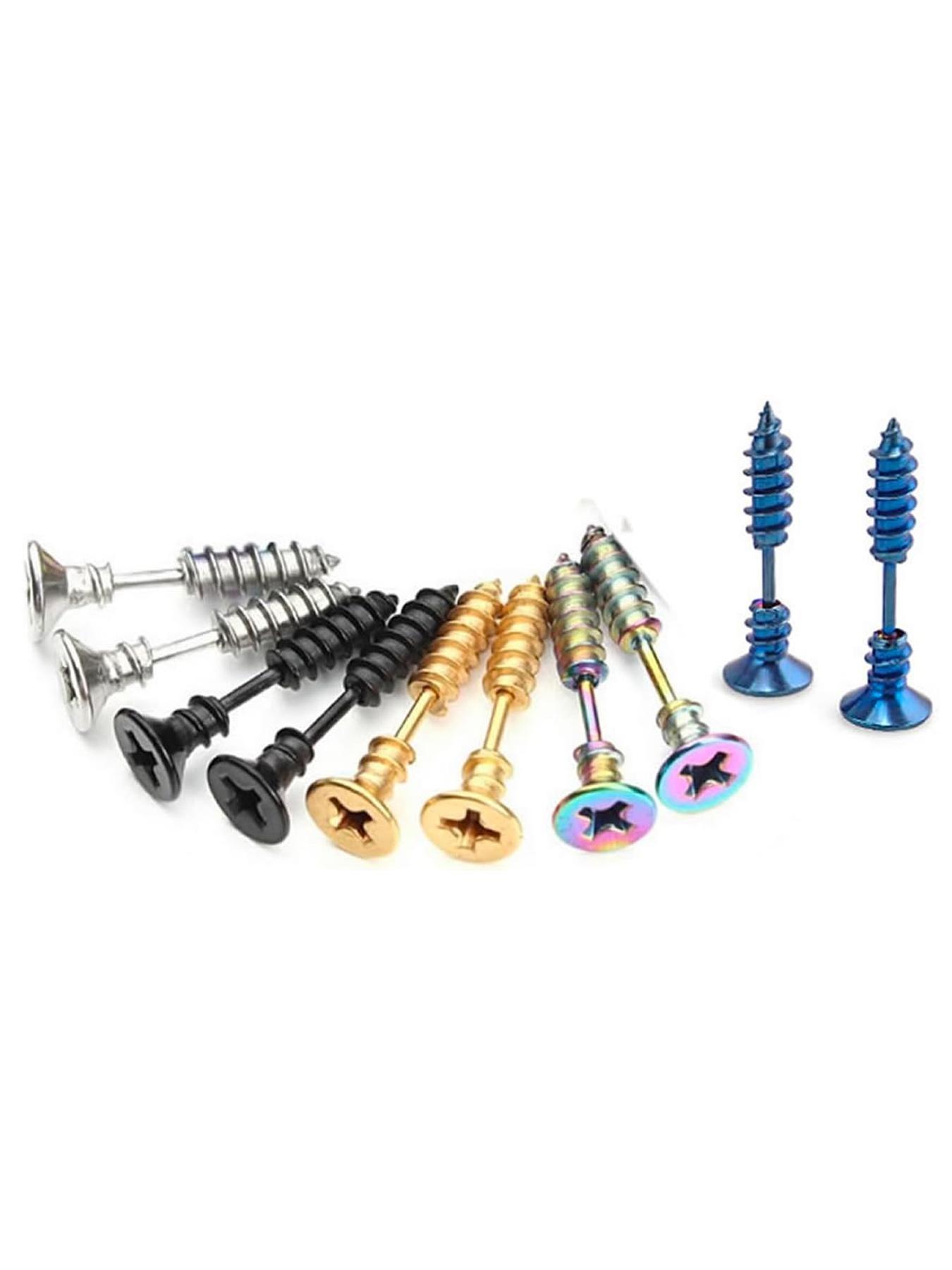 Unisex Stainless Steel Screw Ear Studs & Safety Pin Earrings, Punk Hip-Hop Design, Hypoallergenic, Cool Grunge Style, Piercing Jewelry