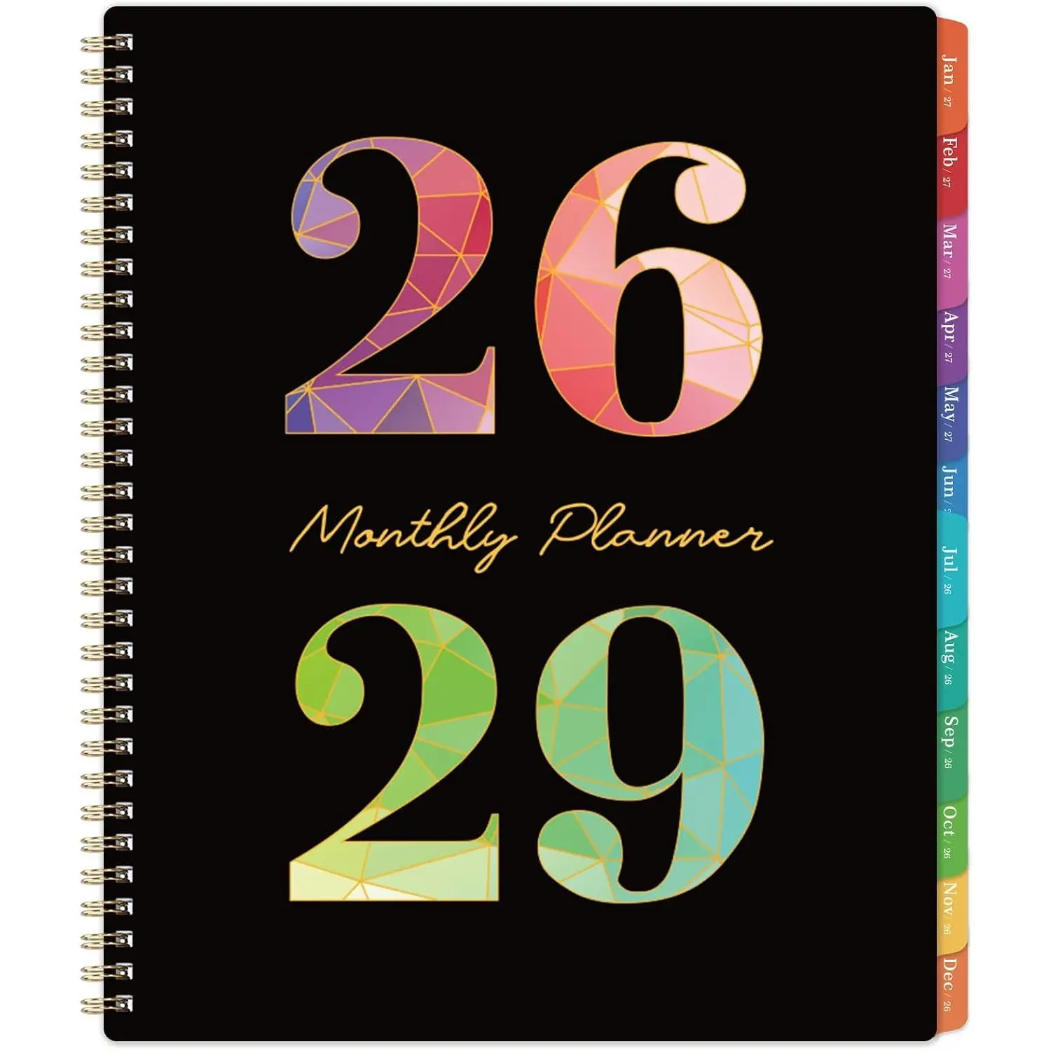 Gradient Geometric Monthly Planner 2026-2029, 3-Year Office Organizer with Holiday Reminders, Multiple Tabs, Paper Pages, 9"x11"