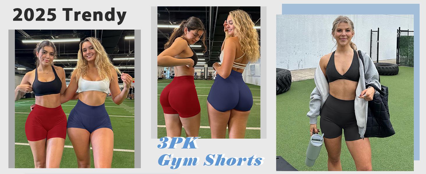 Women's Workout Shorts Seamless Scrunch Butt Lifting 3 Pack Yoga Gym Athletic High Waisted Tummy Control Booty 4.1"