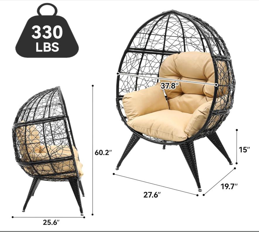 Yitahome Hanging Egg Chair with Cushions, Swing Egg Chair with Stand, Wicker Hammock Egg Chair for Indoor Outdoor Balcony Patio Garden Poolside Bedroom, Outdoor Furniture