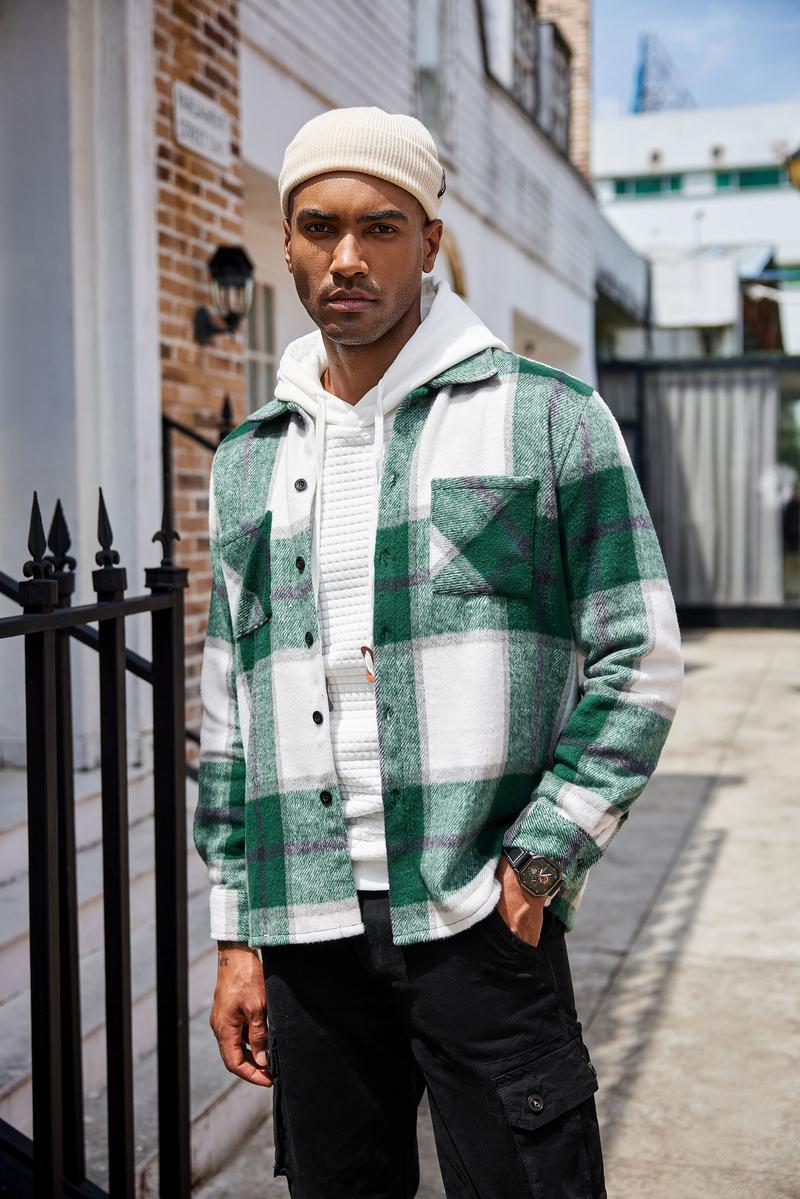 COOFANDY Men's flannel shirt casual button checkered shirt jacket long sleeved wool with pockets detachable top jacket, home casual daily wear, men's top, men's jacket Menswear