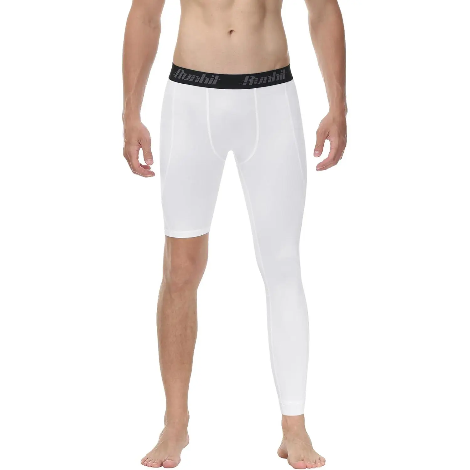 Men's 1-Leg Compression Tights - Full-Length Active Bottoms, High Elastic Athletic Sportswear, Universal Anti-Odour Sports Base Layer Underwear