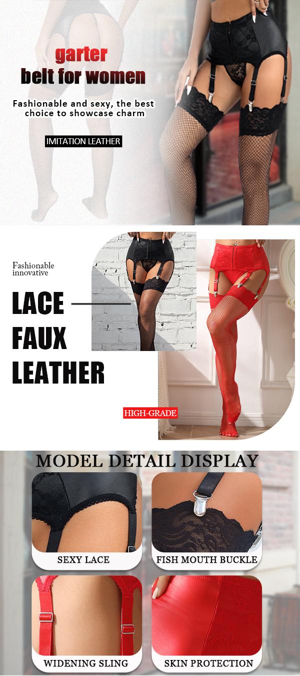 Womens Garter Belt with 6 Vintage Metal Clips Leather Sexy Suspender Gater Lingerie for Thigh Highs S-2XL