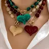 3Pcs Vintage Chunky Beaded Resin Heart Pendant Necklaces for Women, Stacking Necklace, Statement Necklaces with Toggle Clasp, Trendy Jewelry Gift for Parties & Daily Wear, Casual Jewelry