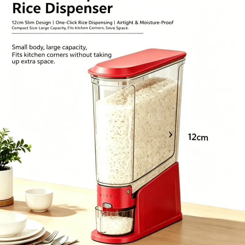 22Lbs Airtight Grain Storage Container with Sealed Lid - Food-Grade, Narrow Shape, Compact Bin with 1-Touch Operation, Moisture-Proof Kitchen Organizer for Grains, Beans