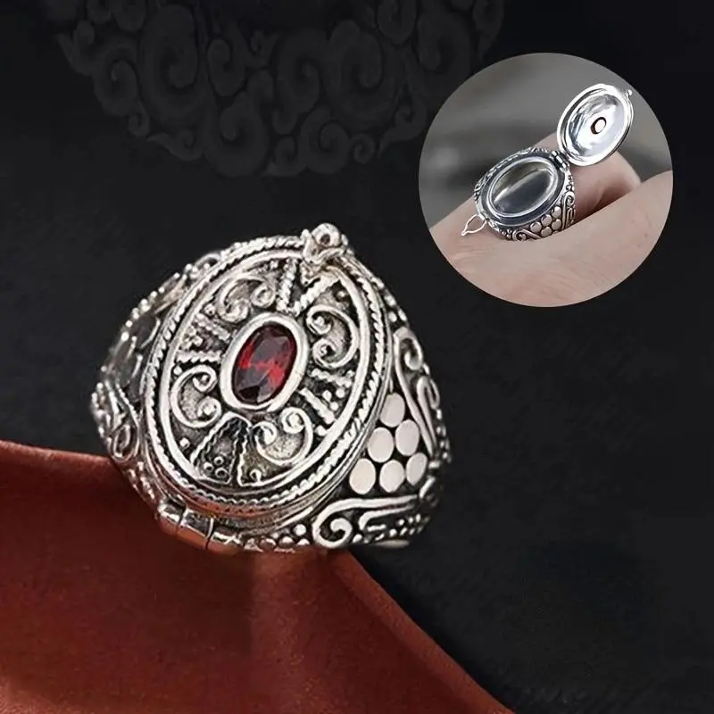 Openable Gawu Box Alloy Ring with Secret Compartment, Adjustable Size Opening Design, Fashion Accessory for Trendy Outfits