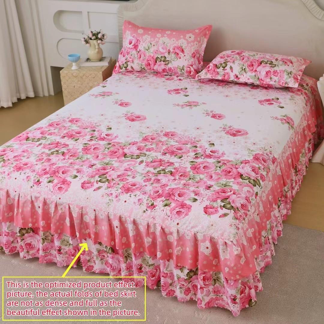 Floral Print Ruffled Edge Bed Skirt Set, 3 Counts/set Including 1 Bed Skirt & 2 Pillowcases without Filler, Comfy Bedding Set for Home Bedroom, All Seasons, Bedroom Decor, Christmas Gift
