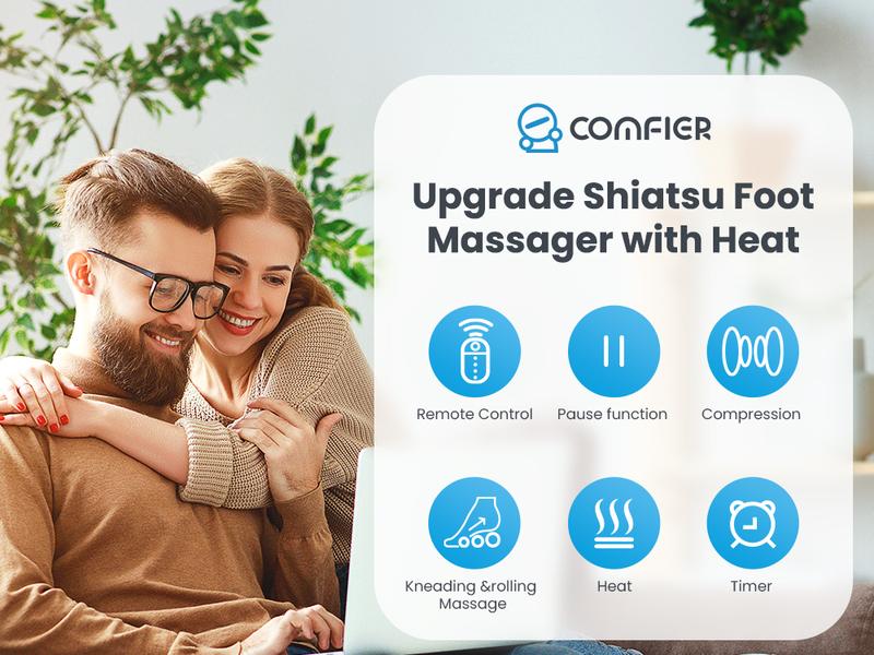 COMFIER 2025 Upgrade Shiatsu Foot Massager with Remote,Pause Function,Foot Massager Machine with Heat,Compression,3 Timer,Feet Massager for Plantar Fasciitis,Neuropathy,Gift for Men,Size 13