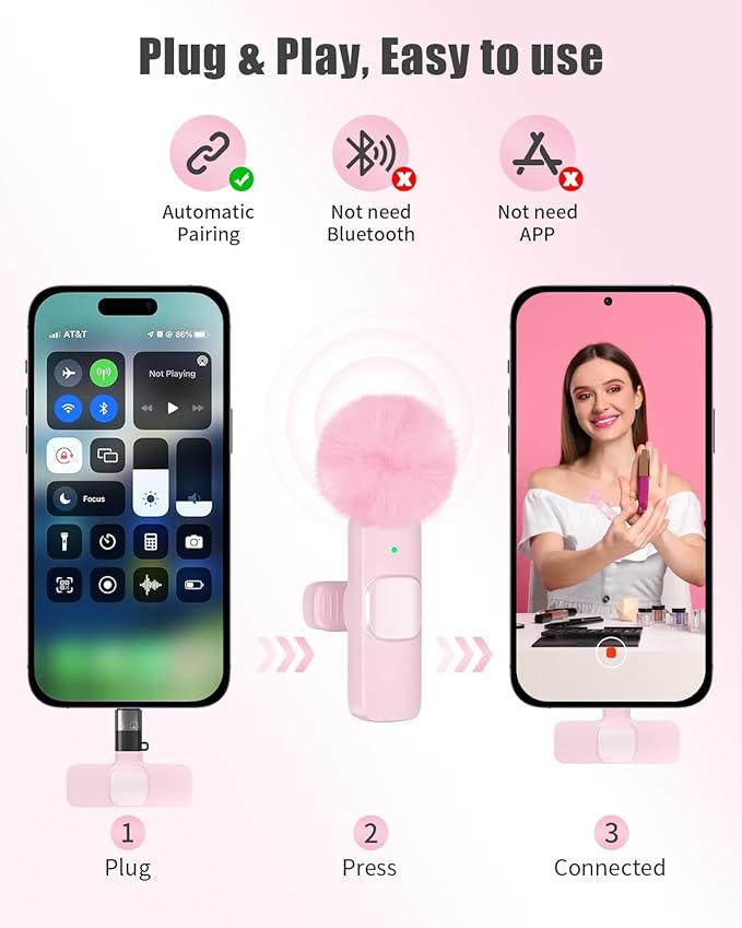 Lavalier Microphone for Android/iPhone/Computer/Laptop, Wireless Mic for iPhone15 with Noise Reduction Chip, Mini Microphone for Recording Podcast YouTube, TikTok