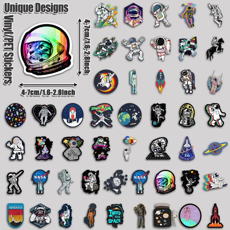 50PCS Astronaut Aesthetic Vinyl Stickers Pack for Laptop Water Bottle Phone Case Skateboard Journal Scrapbook DIY Decoration