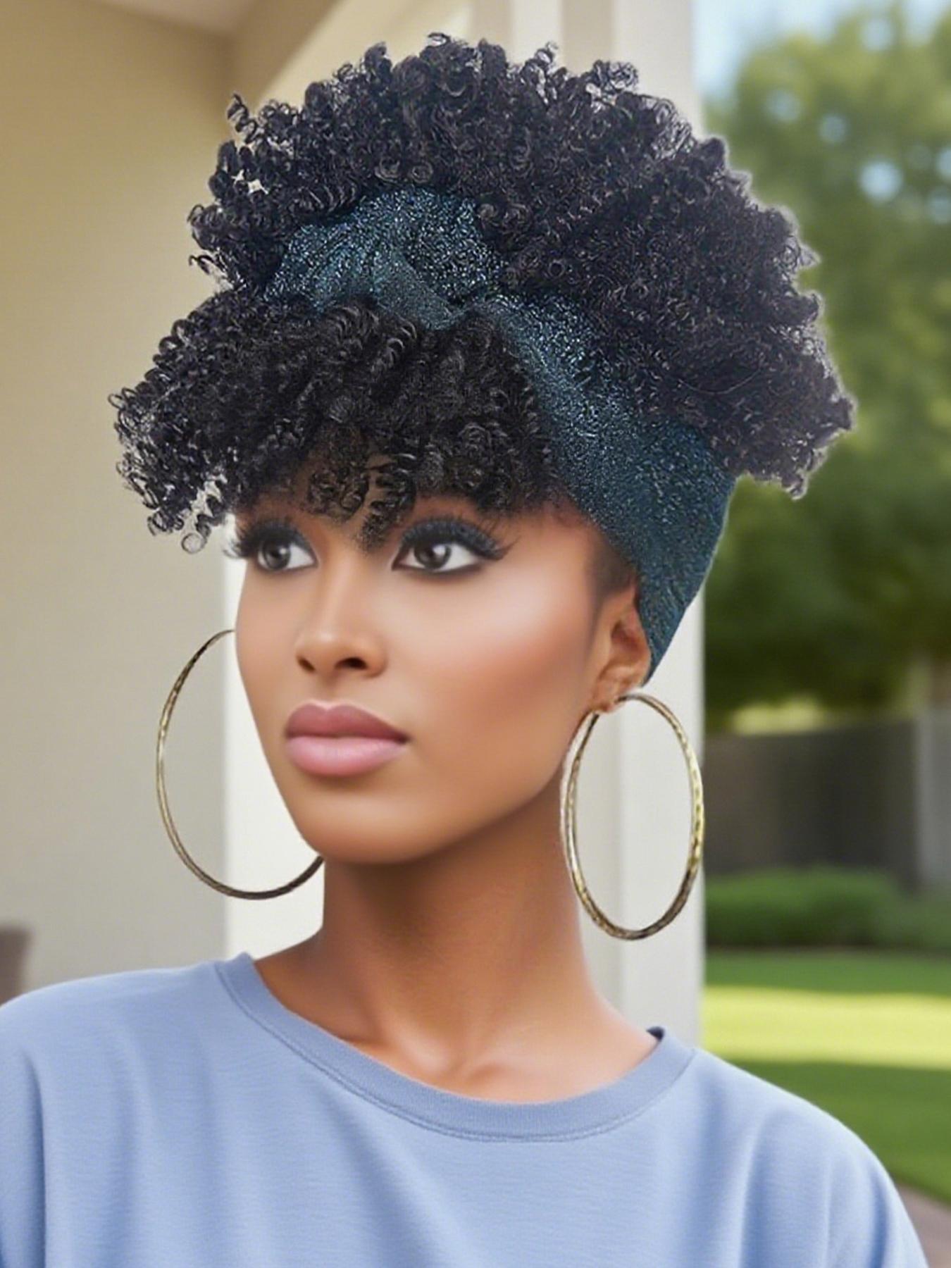 Two-In-One Curly Wig Set for Women, Voluminous Gradient Ponytail with Headband Scarf, Perfect for Festive Events