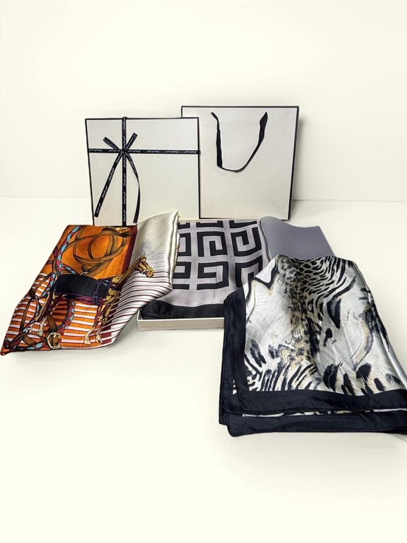 Valentine's Day 3-Pack Silk Scarf Gift Box Set, New Geometric Colorblock Shawl, Blanket Scarf, Fashionable Versatile Sun Protection Beach Wrap