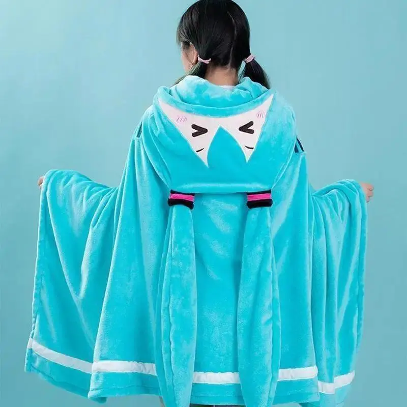 New Anime Hatsune Miku Pajamas Napping Blanket Flannel Cloak Pajamas Cape Flannel Blue Air Conditioning Blanket Gift For Girl