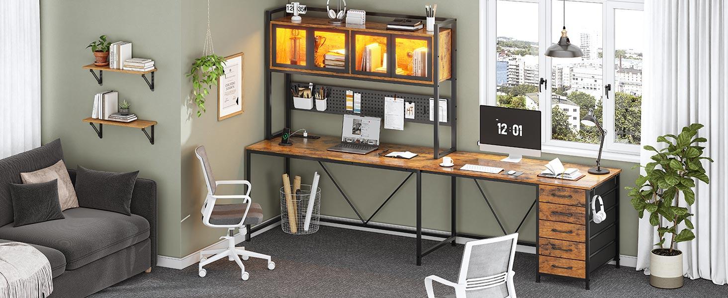 SEDETA L-Shaped Computer Desk with Storage Home Office Desk LED L-Shaped Gaming Desk with Storage