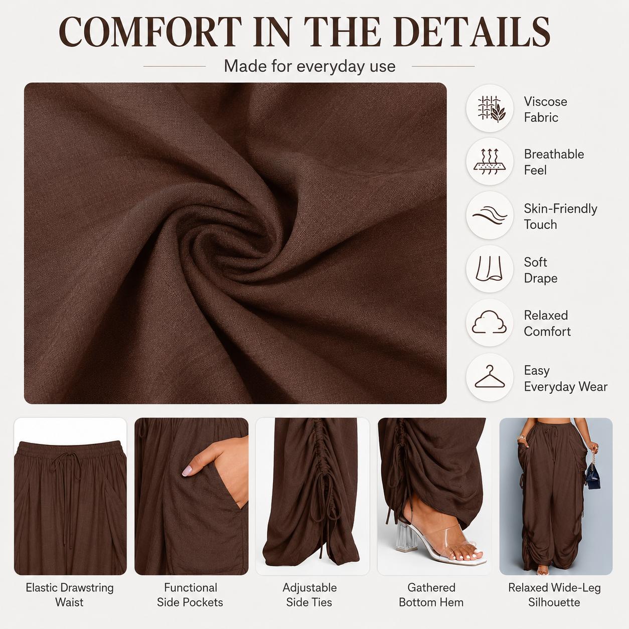 Women's Casual Loose-Fit Wide Leg Pants, All-Season Woven Fabric, Long Plain Design, Daily Commute & Vacation Wear