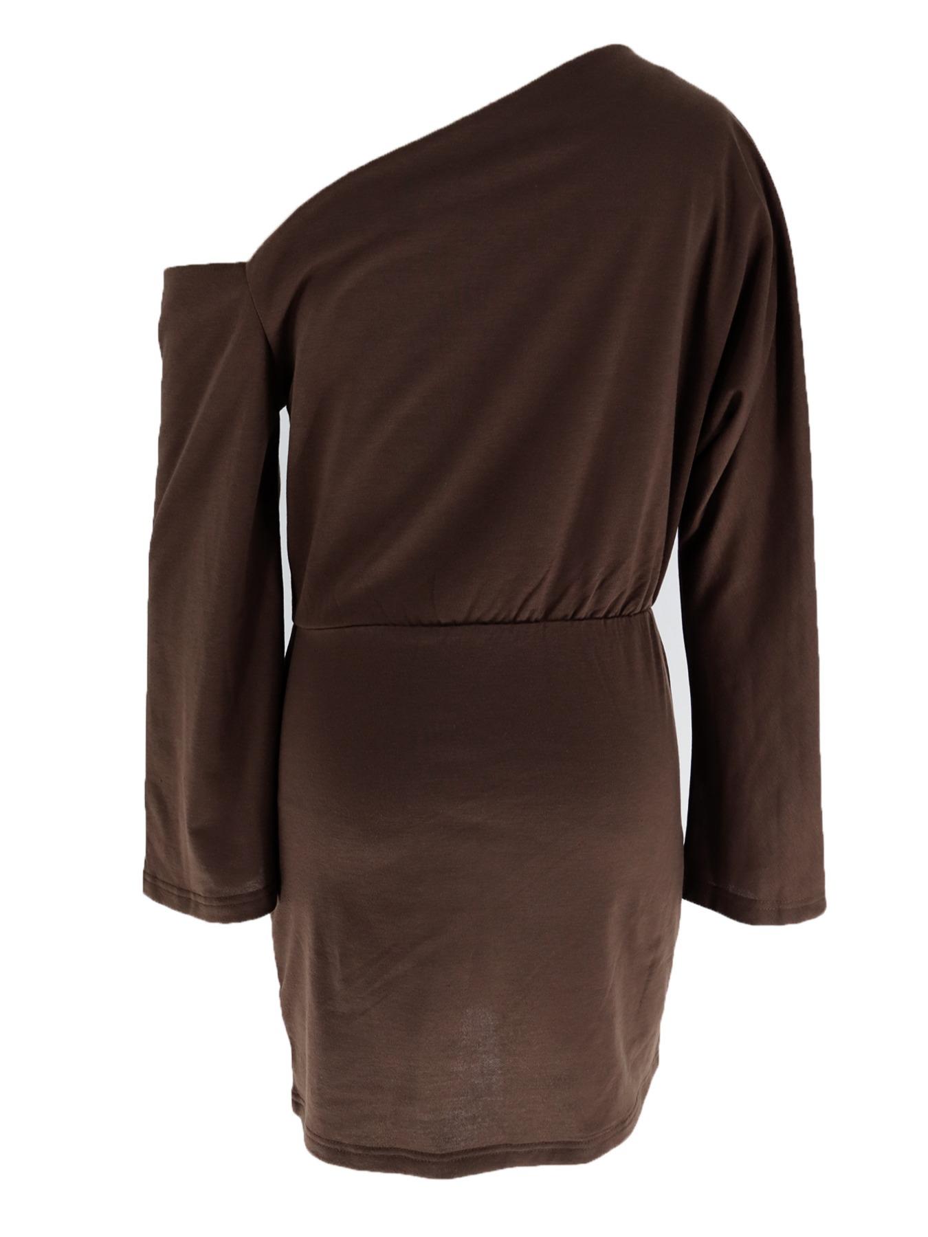 Elegant One Shoulder Flare Sleeve Fitted Dress, Deep Color Evening Night Out Short Skirt, Show off Shoulders Party Dress for Women