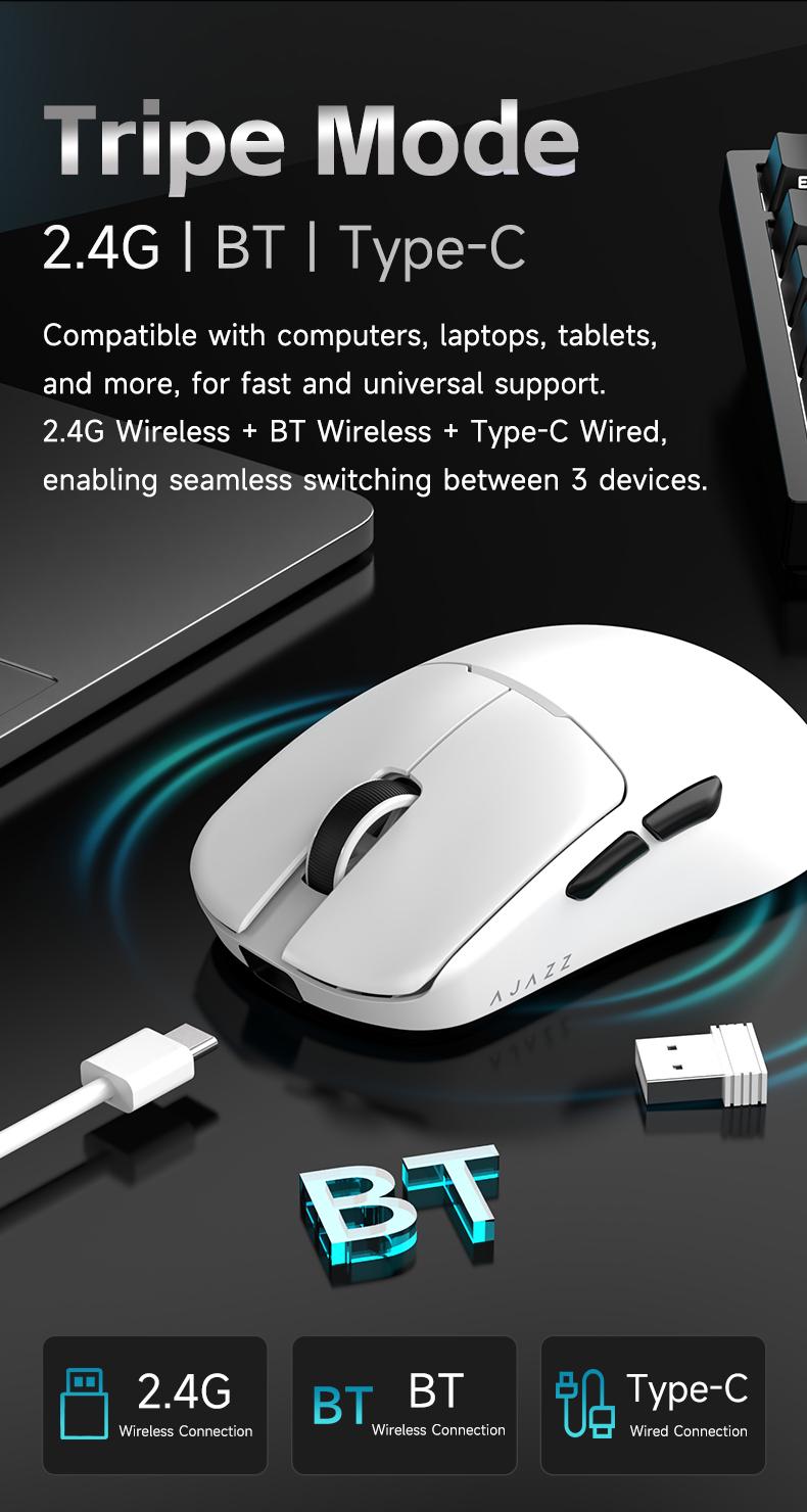 AJAZZ AJ159 V2 MC wireless game mouse battery replacement design the third mock examination computer office mouse PAW3311 sensor professional competitive driving game mouse DPI24000 supports multiple systems for games and office