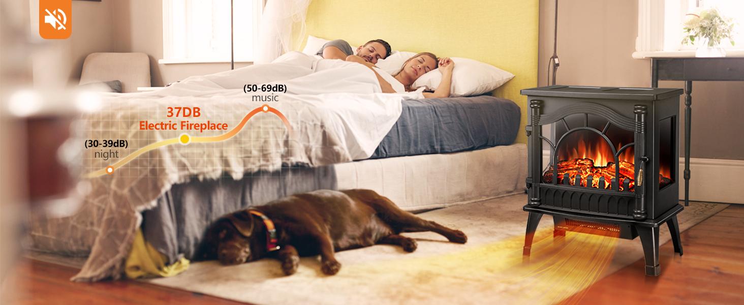 R.W.FLAME Electric Fireplace Heater, Freestanding Fireplace Infrared Stove 1000W/1500W, 3D Realistic Flame Effects, Adjustable Brightness and Heating Mode, Overheating Safe Design