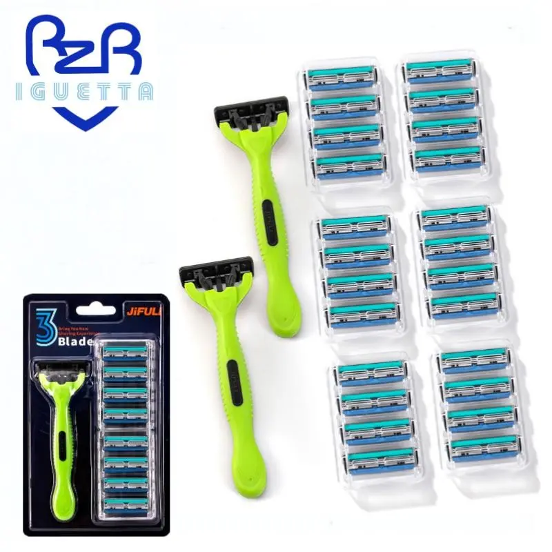 Rzr Iguetta Manual Razor Three-Layer Shaving Blade Set Includes Razor Head and Holder Perfect Men’s Gift for Holidays and Special Occasions