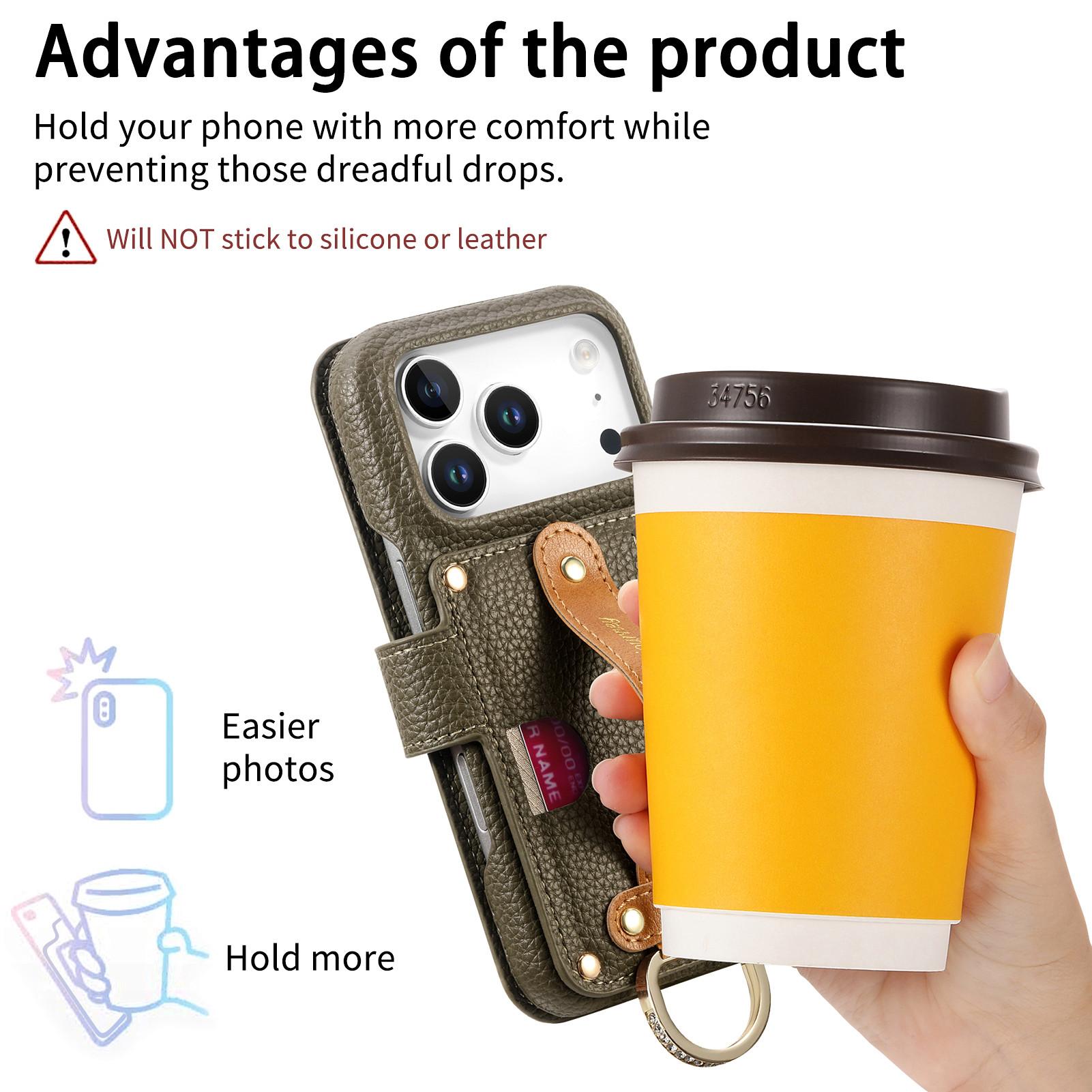 Leather Wallet Phone Case with Ring Strap Holder Stand, Multi Card Slots, Zipper Phone Pouch and Magnetic Closure, Fits iPhone 17/16/15 Series